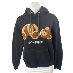 Palm Angels Women's Black Teddy Bear Long Sleeve Hooded Hoodie Sweatshirt Sz S